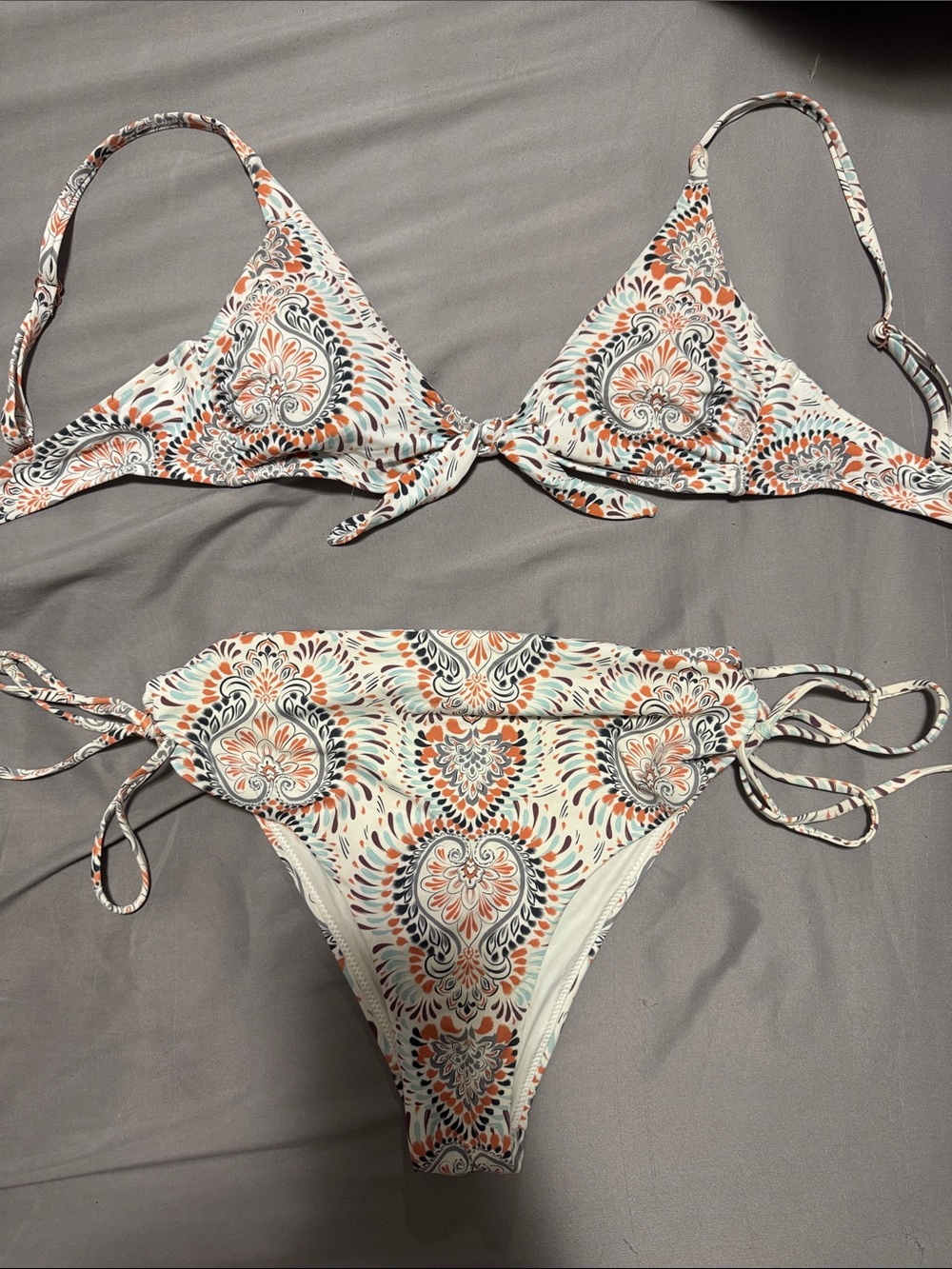 La Vie En Rose Bikini Set - White with Coral & Teal Pattern